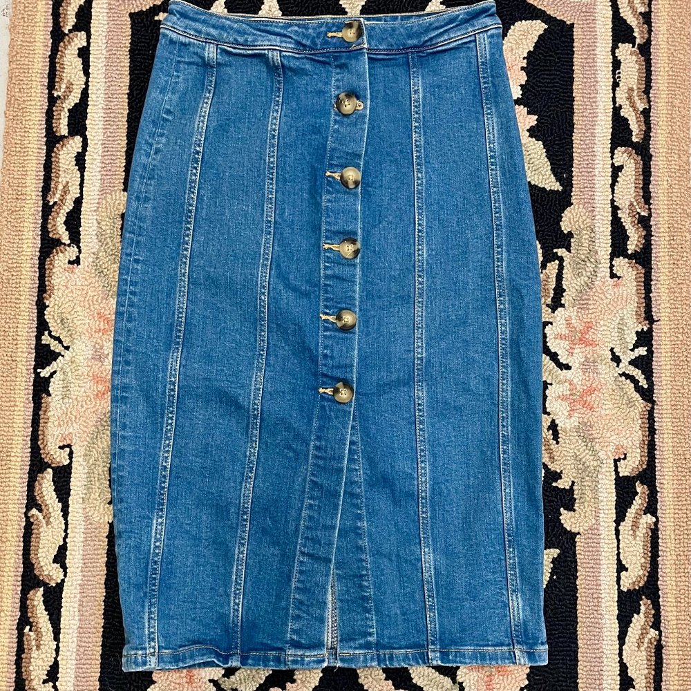 anthropologie Pilcro & the Letterpress Front Button Midi Denim Skirt